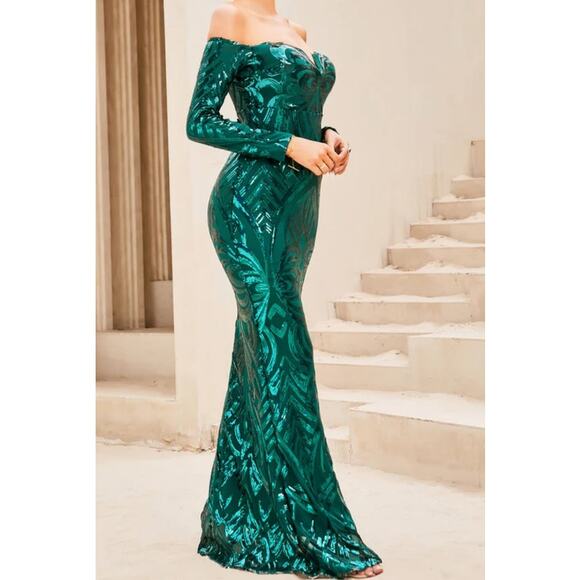 Miss ord Amazon Boutique XL emerald green sequence dress mermaid formal gala - Picture 1 of 11